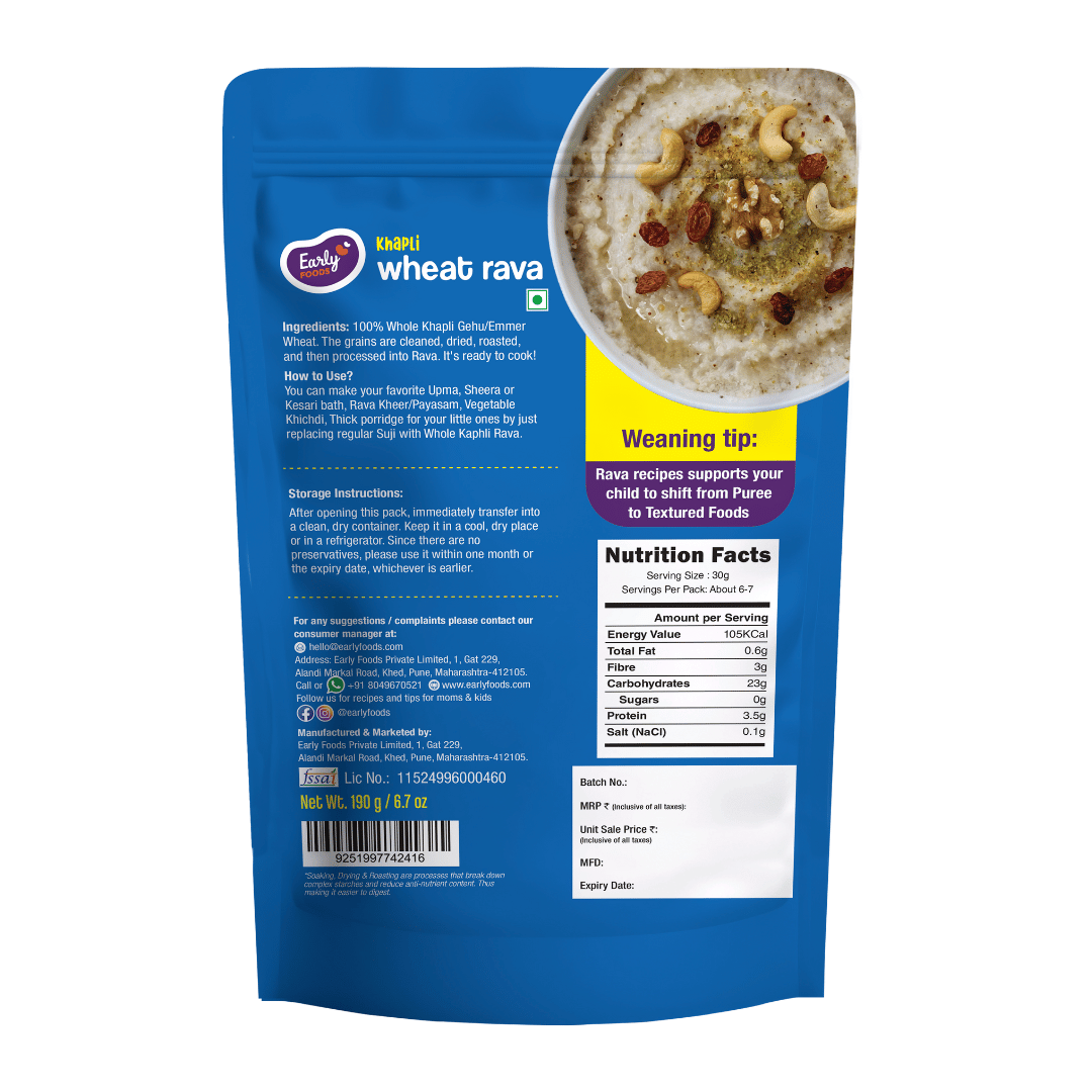 Buy Khapli Wheat Rava by Early Foods – Early Foods Private Limited
